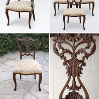 Sedie antiche in noce intagliato + 2 poltroncine