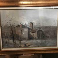 Quadro olio su tela borgo di campagna    70 x 50