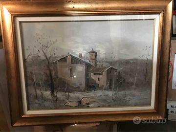 Quadro olio su tela borgo di campagna    70 x 50