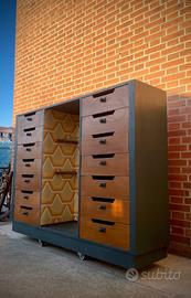 MOBILE SCHEDARIO A CASSETTI ANNI 40 DECO' UFFICIO