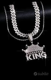 collana e catena cubana con ciondolo a corona
