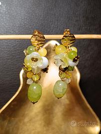 orecchini giada,turmanino verde,fiori,acciaio