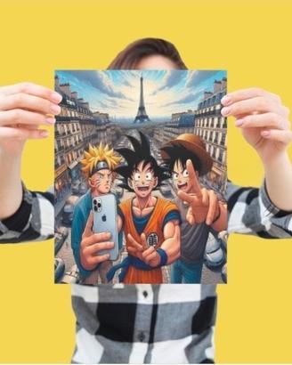 Anime Heroes Paris Selfie Stampa A4