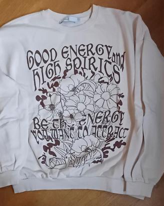 Felpa beige oversize Bershka con stampa grafica