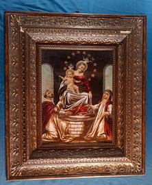 Antico quadro sacro sul Vetro Madonna del rosario 