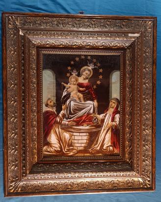 Antico quadro sacro sul Vetro Madonna del rosario 