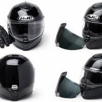 Casco integrale moto nero + guanti + 2 visiere