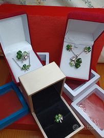 parure quadrifoglio argento925 e cristallo 