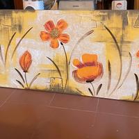 Quadro con fiori in rilievo in tela su legno