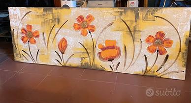 Quadro con fiori in rilievo in tela su legno