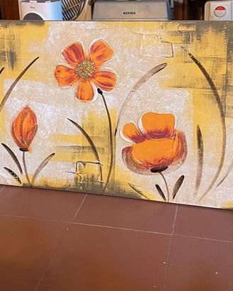Quadro con fiori in rilievo in tela su legno