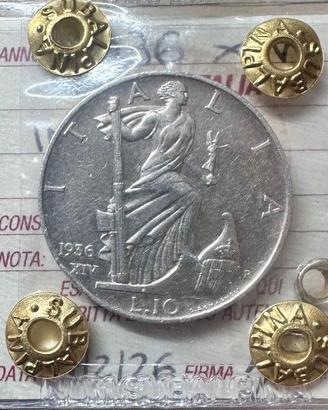 Raro 10 lire 1936 SPL argentoVittorio Emanuele III