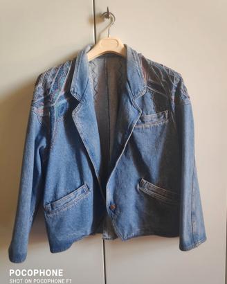 Giacca jeans ricamata a mano