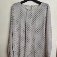 Camicia/blusa manica lunga grigia a pois neri