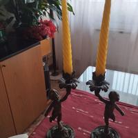 2 candelieri cherubini in bronzo
