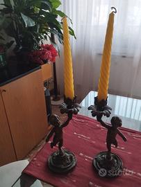 2 candelieri cherubini in bronzo