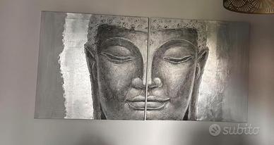 Coppia quadri moderni Buddha Mauro Ferretti argent