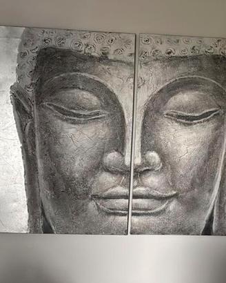 Coppia quadri moderni Buddha Mauro Ferretti argent