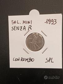 MONETA 50 LIRE MINI 1993 RARISSIMA SENZA "R" ZECCA