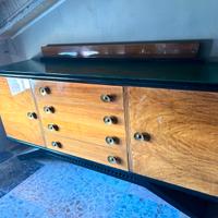 credenza da soggiorno anni '60 in legno e vetro
