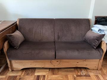 Divano letto legno massello velluto marrone nuovo