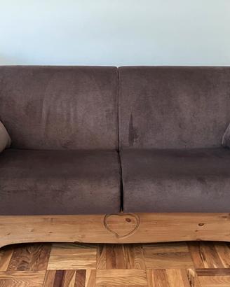 Divano letto legno massello velluto marrone nuovo
