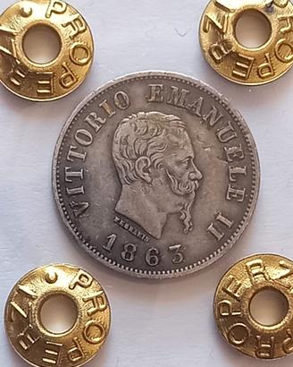 Vittorio Emanuele II 50 centesimi stemma 1863 BB+