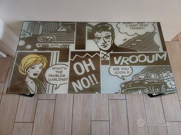 Tavolino in vetro da salotto tema fumetti