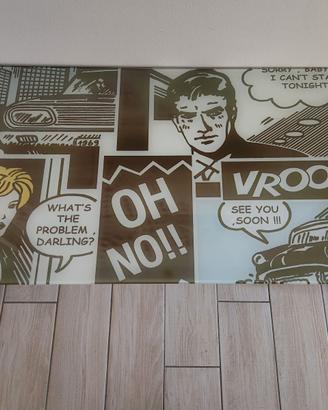 Tavolino in vetro da salotto tema fumetti