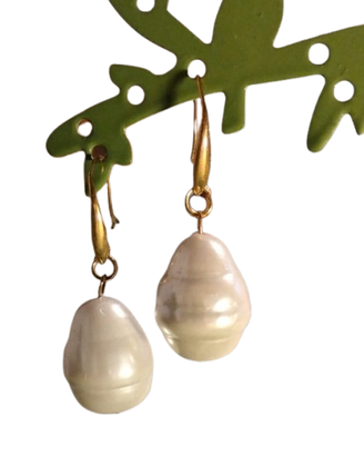 Orecchini a pendente - Perla - Bianco Oro
