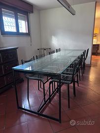 Tavolo di vetro con 8 sedie Sandow (primi anni 90)