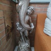 angelo con vaso in gesso argentato