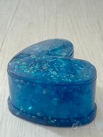 Scatola Portagioie Cuore in Resina Blu- Glitter 