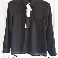 Camicetta Chiffon Donna Nera con Fiocco Elegante