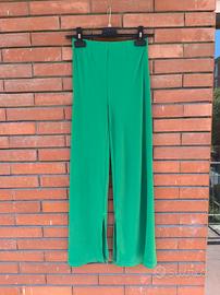 Pantalone verde a zampa a palazzo a vita alta