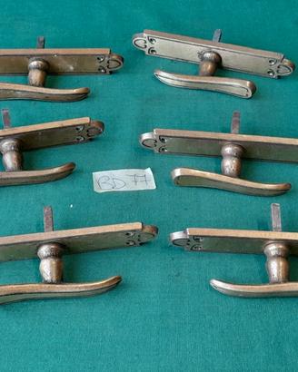 6 VECCHIE MANIGLIE PORTA FINESTRA OTTONE PIENO VIN