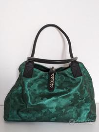 Borsa in pelle verde brillante con mimetico