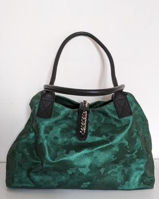Borsa in pelle verde brillante con mimetico