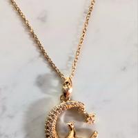 Collana inox placcata oro  – Ciondolo gatto e luna