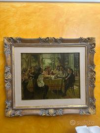 Dipinto olio su tela Scena Conviviale di Famiglia