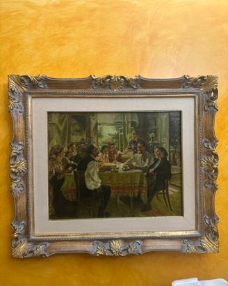 Dipinto olio su tela Scena Conviviale di Famiglia