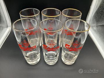 6 Bicchieri Birra Carlsberg Vintage Bordo Oro Rari