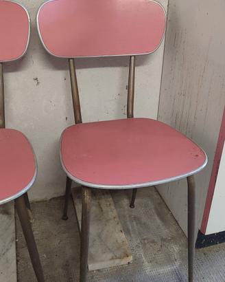 4 Sedie in metallo e formica rosa, anni '50


