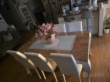 Tavolo Artigianale 8 Posti Bianco Decorato a Mano