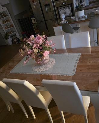 Tavolo Artigianale 8 Posti Bianco Decorato a Mano