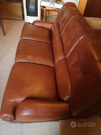 Divano in pelle marrone vintage a tre posti