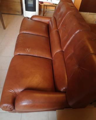 Divano in pelle marrone vintage a tre posti