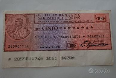 Miniassegno da lire cento.