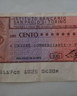 Miniassegno da lire cento.