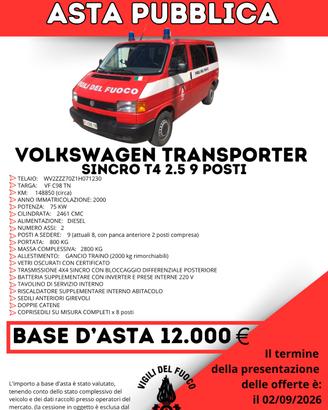 ASTA  PUBBLICA VWTRANSPORTER SINCRO T4 2.5 9 POSTI